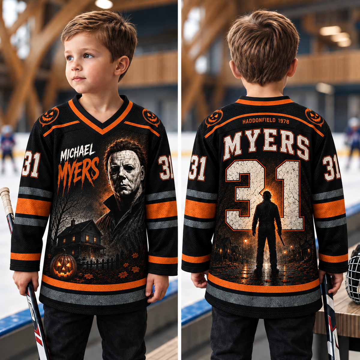 Kids Horror Hockey Jersey – Halloween Movie Inspired Graphic Sports Jersey