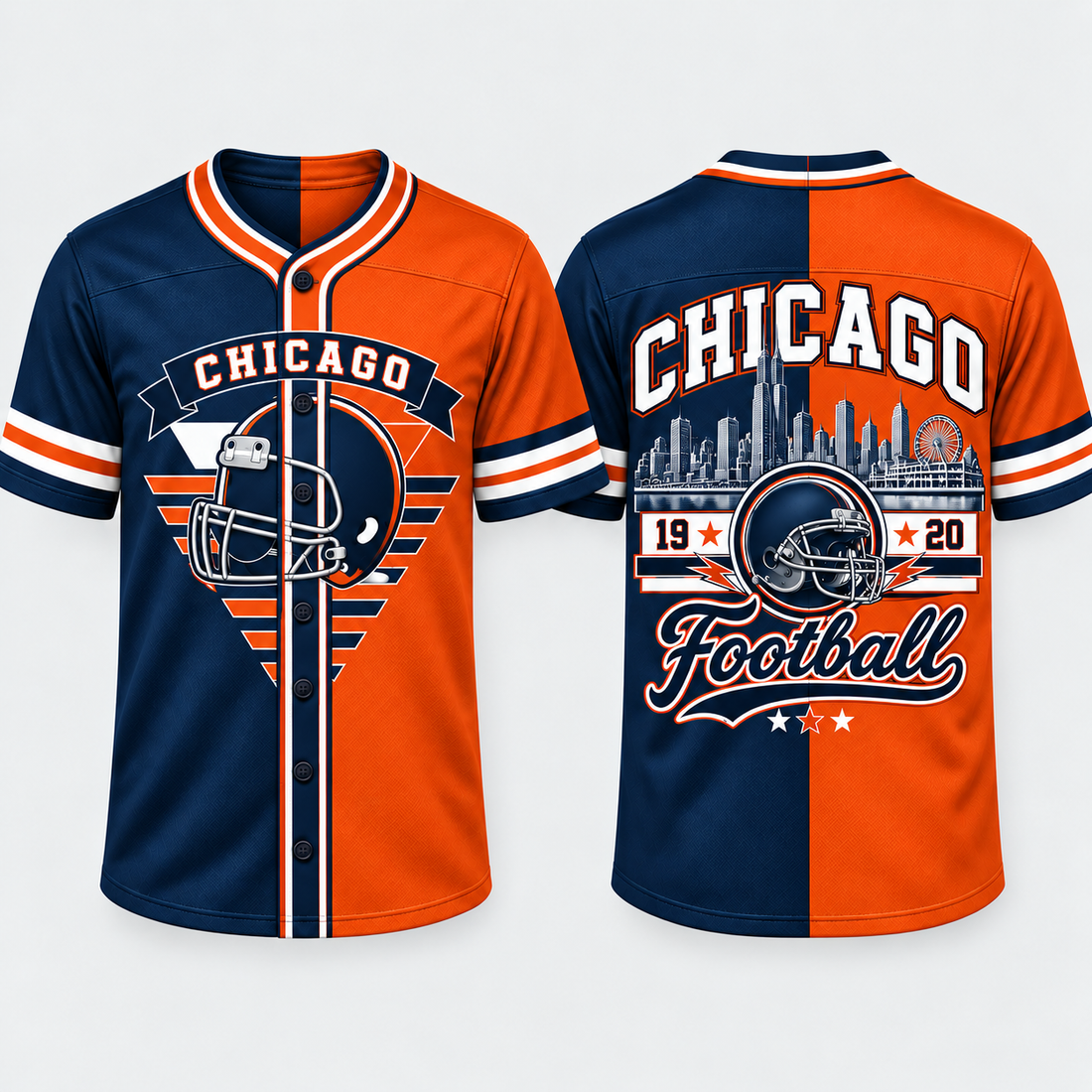 Retro Football Baseball Jersey – City Skyline Helmet Design, Split Color Game Day Fan Shirt