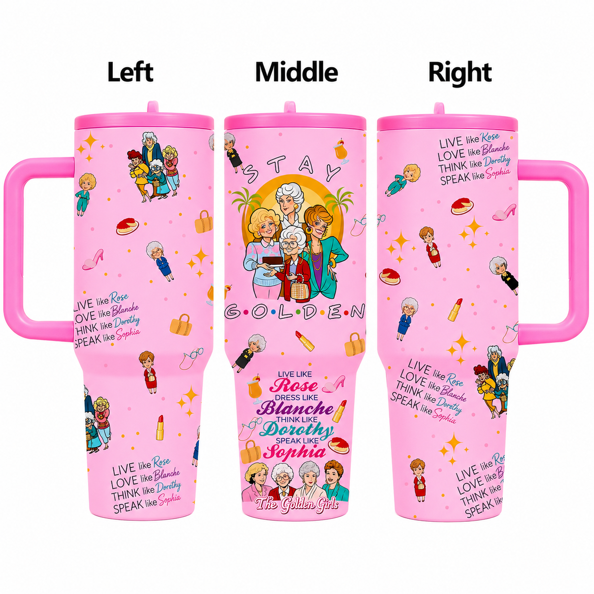 1 Pc 40oz Golden Girls Stainless Steel Tumbler with Handle & Lid, Gift for Women Mom Grandma
