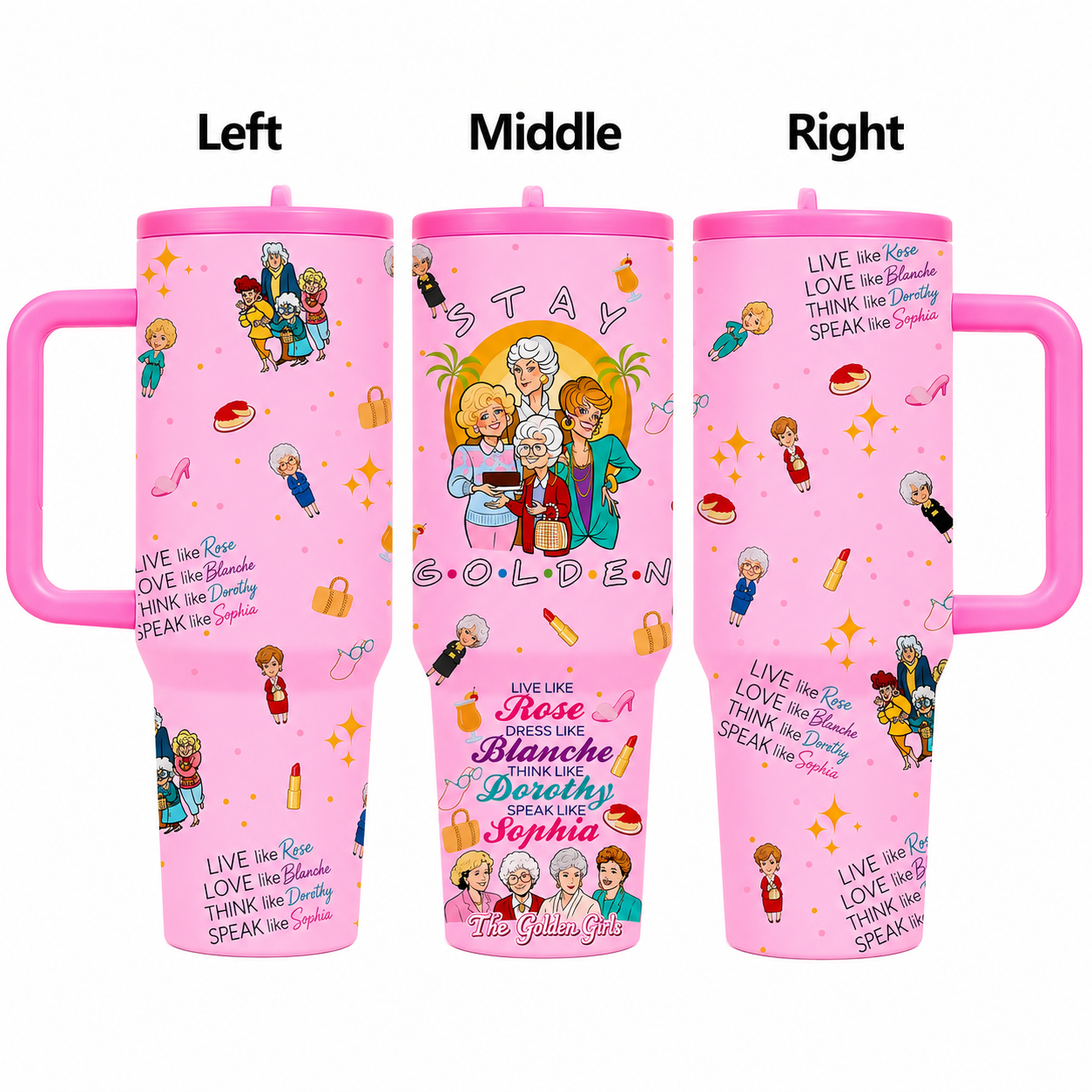 1 Pc 40oz Golden Girls Stainless Steel Tumbler with Handle & Lid, Gift for Women Mom Grandma