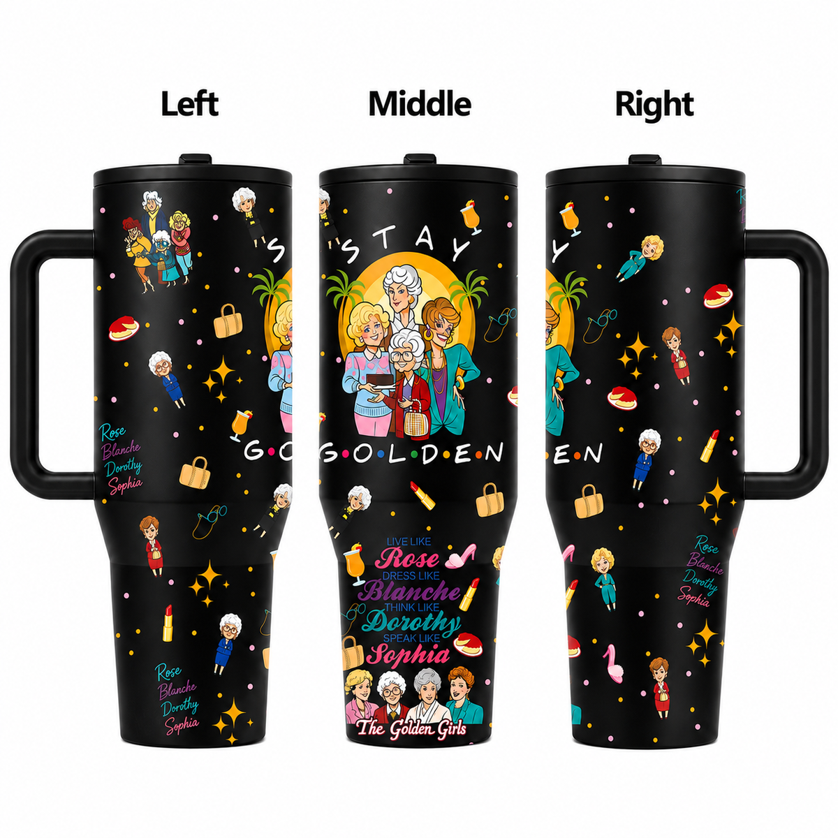 1 Pc 40oz Golden Girls Stainless Steel Tumbler with Handle & Lid, Gift for Women Mom Grandma