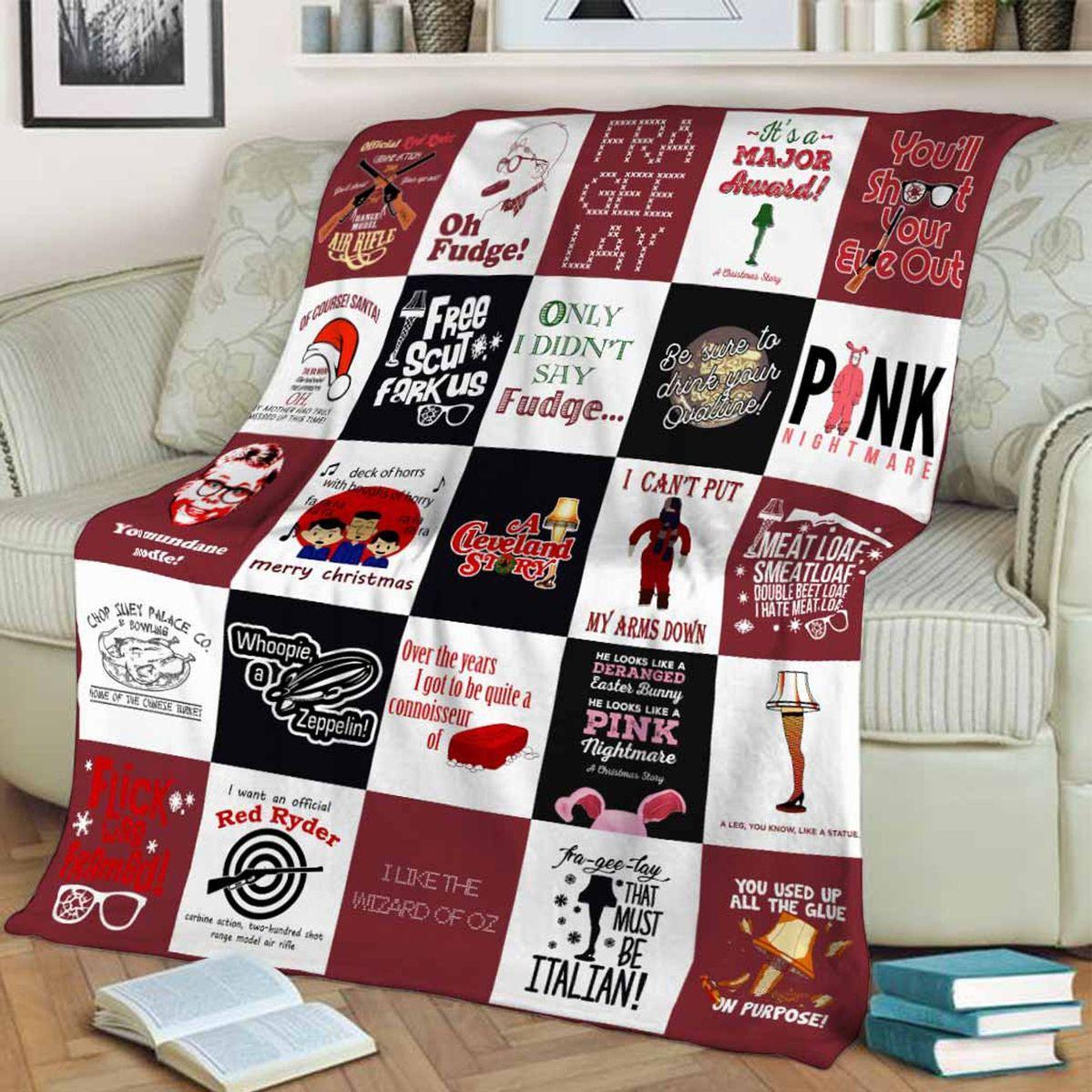 Christmas Movie Quotes Fleece Blanket – Holiday Classics Patchwork Throw
