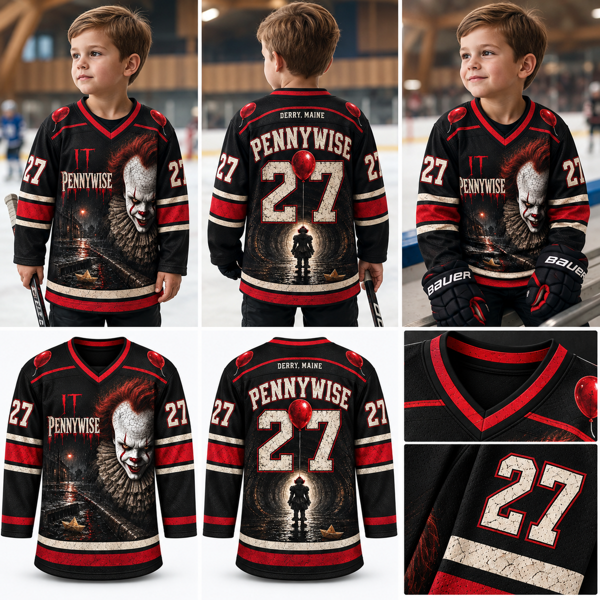Kids Horror Hockey Jersey – Halloween Movie Inspired Graphic Sports Jersey