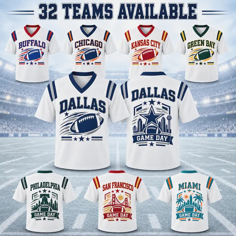 Unisex City Football Jersey – White V-Neck Game Day Shirt | 32 Team-Inspired Styles
