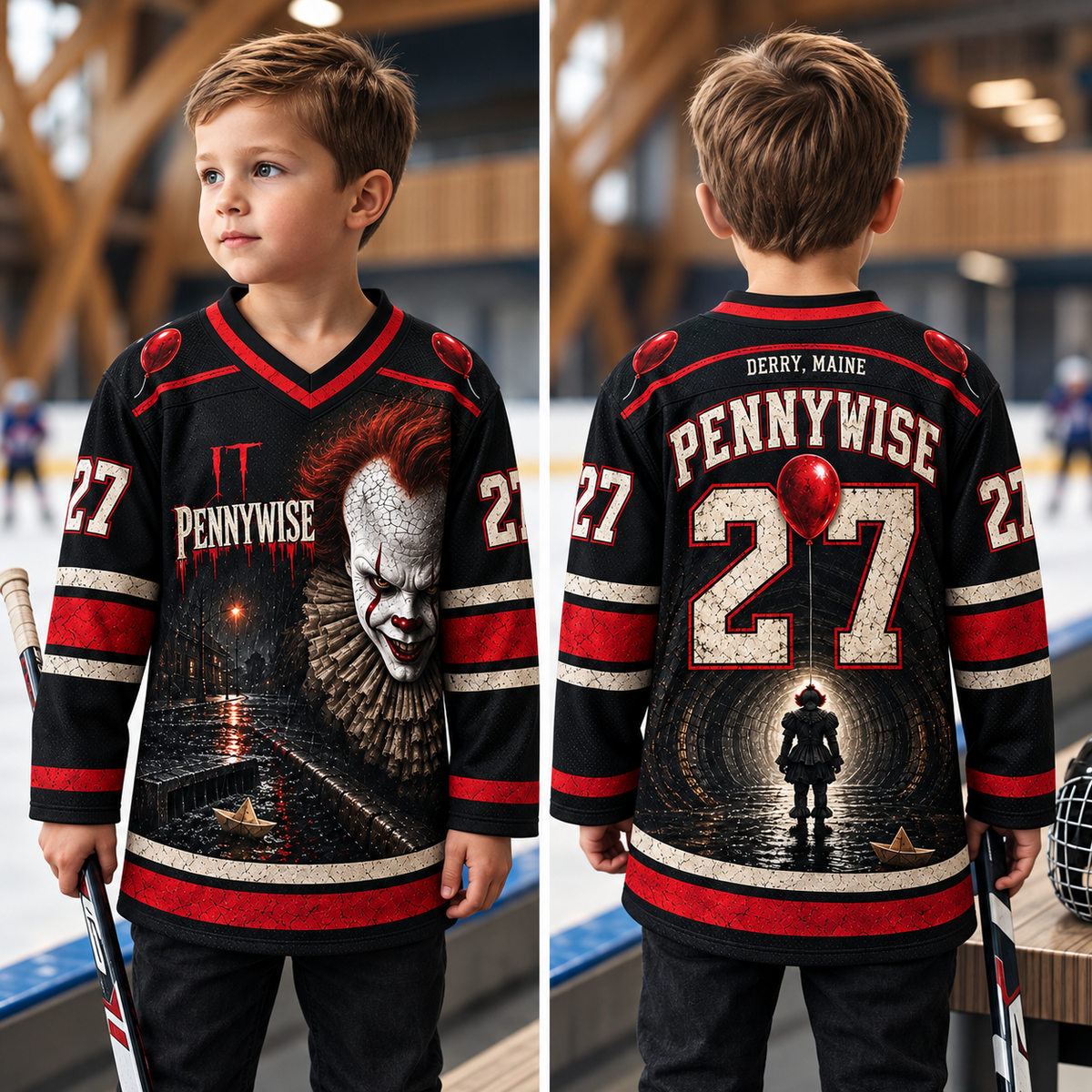 Kids Horror Hockey Jersey – Halloween Movie Inspired Graphic Sports Jersey