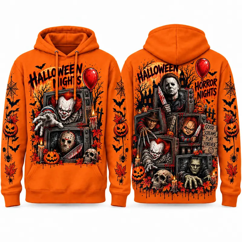 Unisex Halloween Horror Hoodie – Spooky Season Movie Graphic Pullover