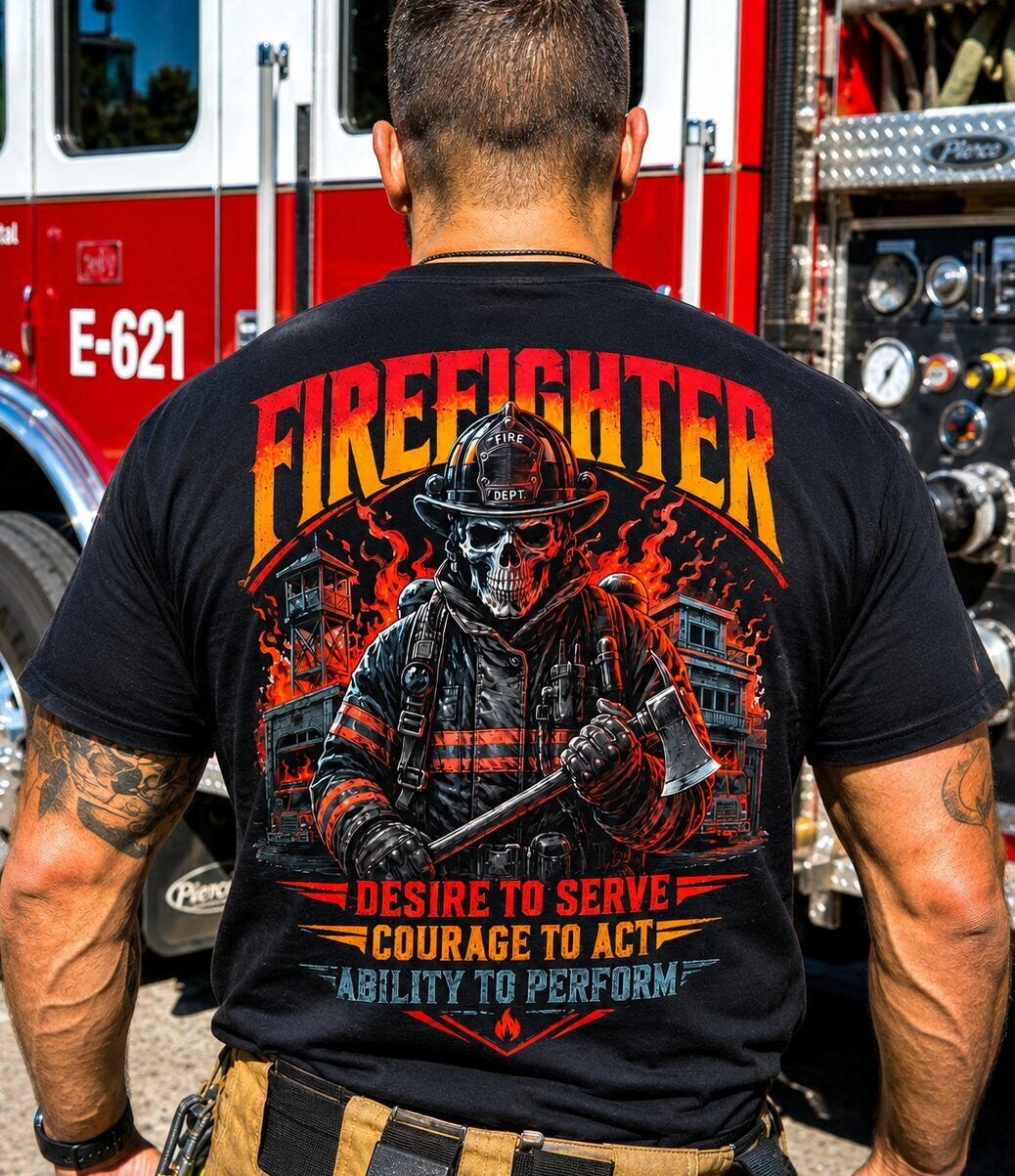 Courage Firefighter Skull Apparel - T-Shirt Hoodie & More