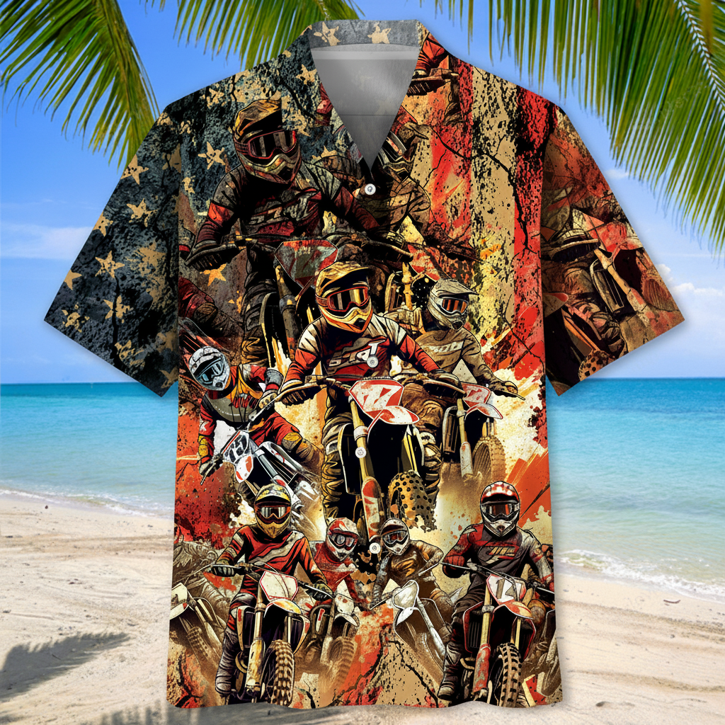 Patriotic Dirt Bike Racing Hawaiian Shirt