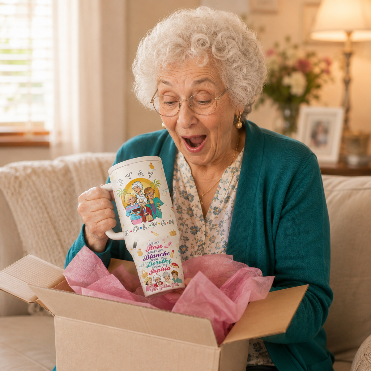 1 Pc 40oz Golden Girls Stainless Steel Tumbler with Handle & Lid, Gift for Women Mom Grandma