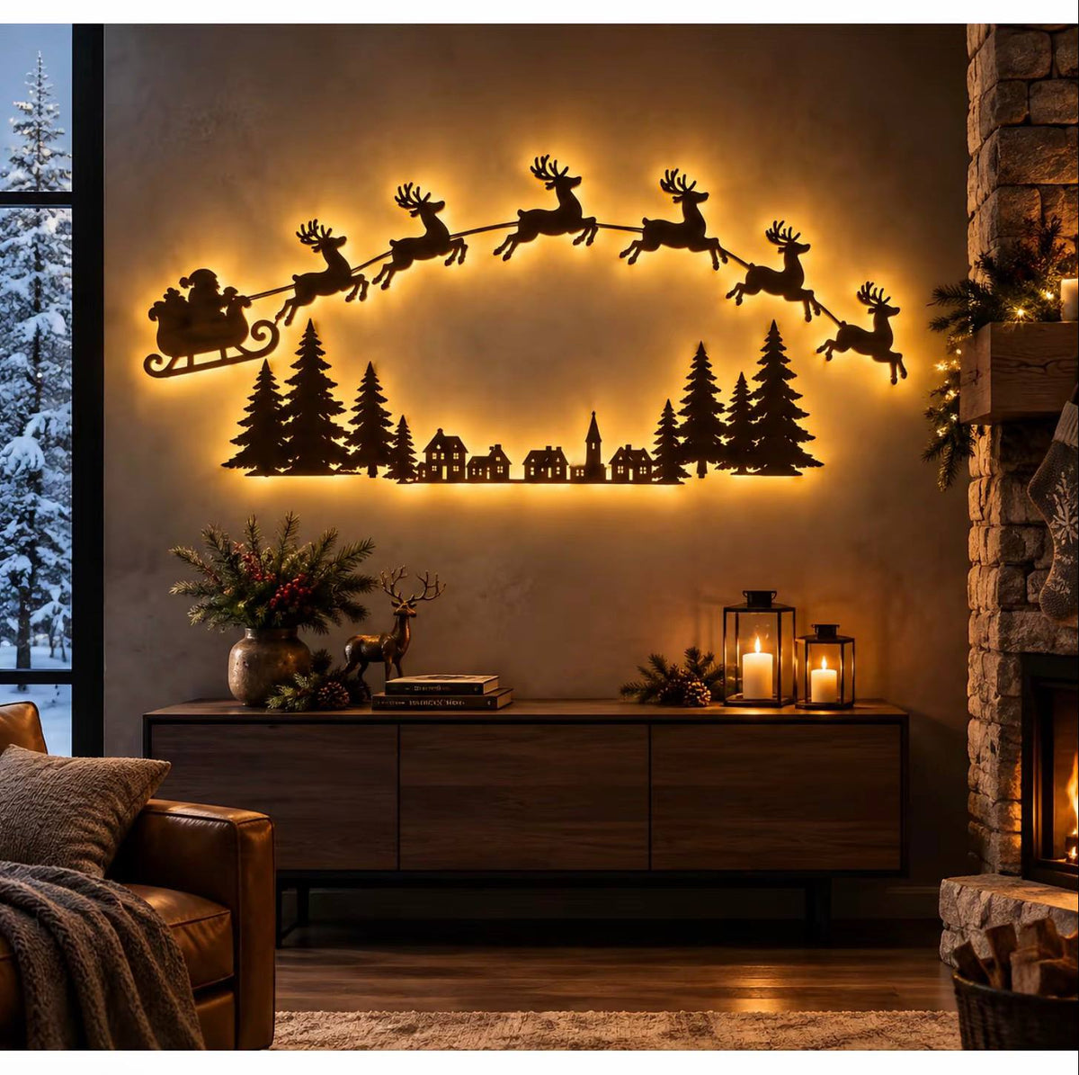 7-Piece Christmas LED Wall Sticker Set – Self-Adhesive Warm Light Holiday Wall Decor