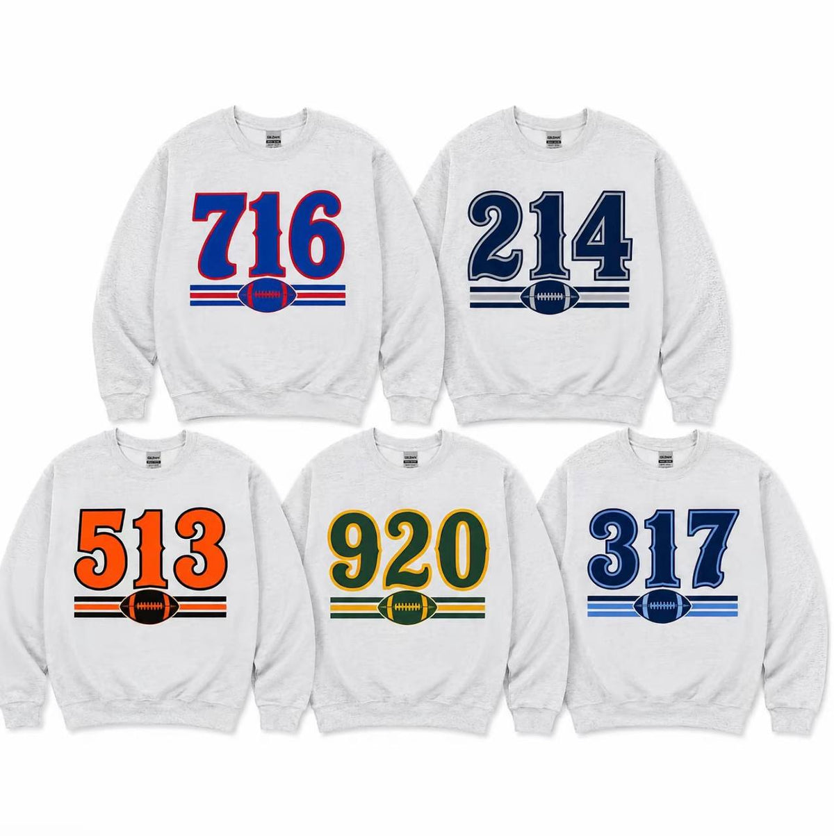 Area Code Football Sweatshirt - 50% Cotton 50% Polyester Soft Cozy Long Sleeve Casual Stylish Graphic Sweatshirt