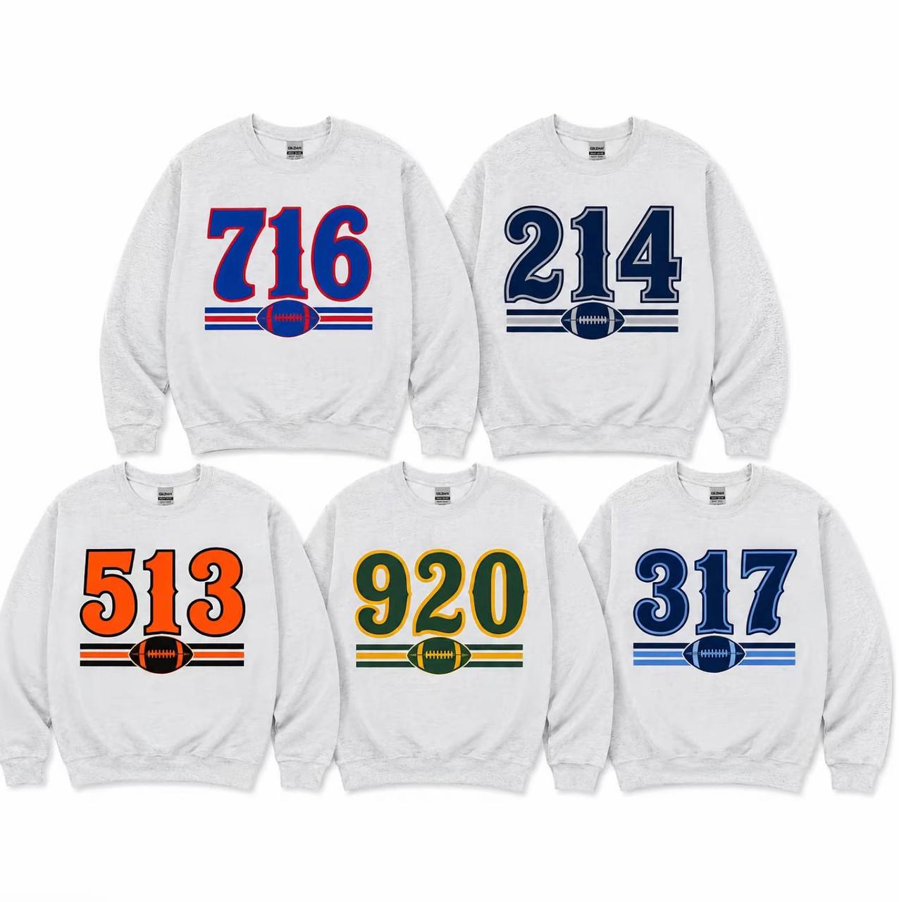 Area Code Football Sweatshirt - 50% Cotton 50% Polyester Soft Cozy Long Sleeve Casual Stylish Graphic Sweatshirt