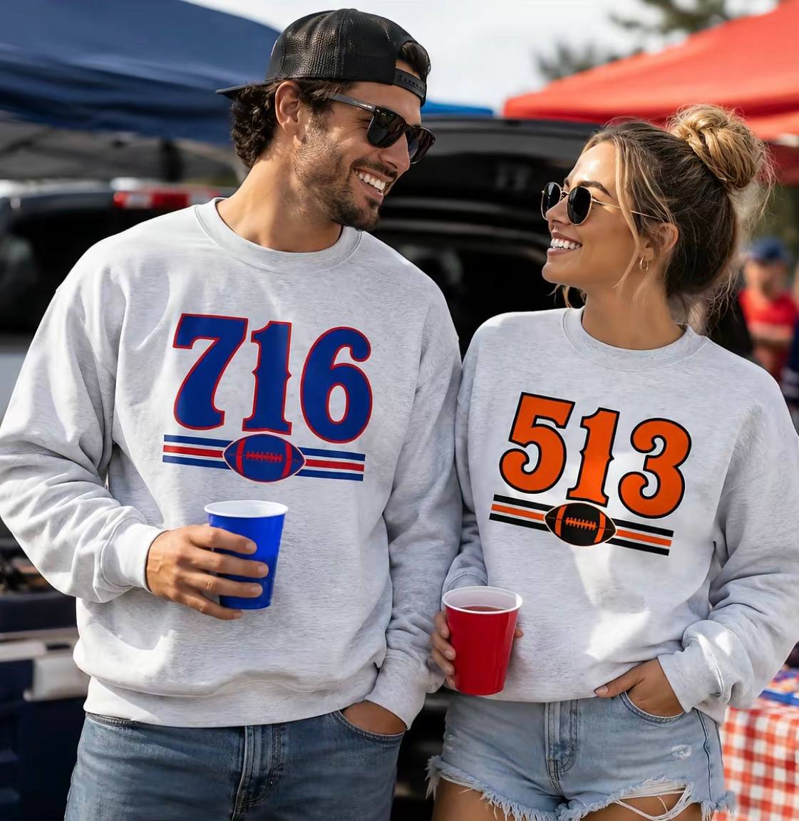 Area Code Football Sweatshirt - 50% Cotton 50% Polyester Soft Cozy Long Sleeve Casual Stylish Graphic Sweatshirt