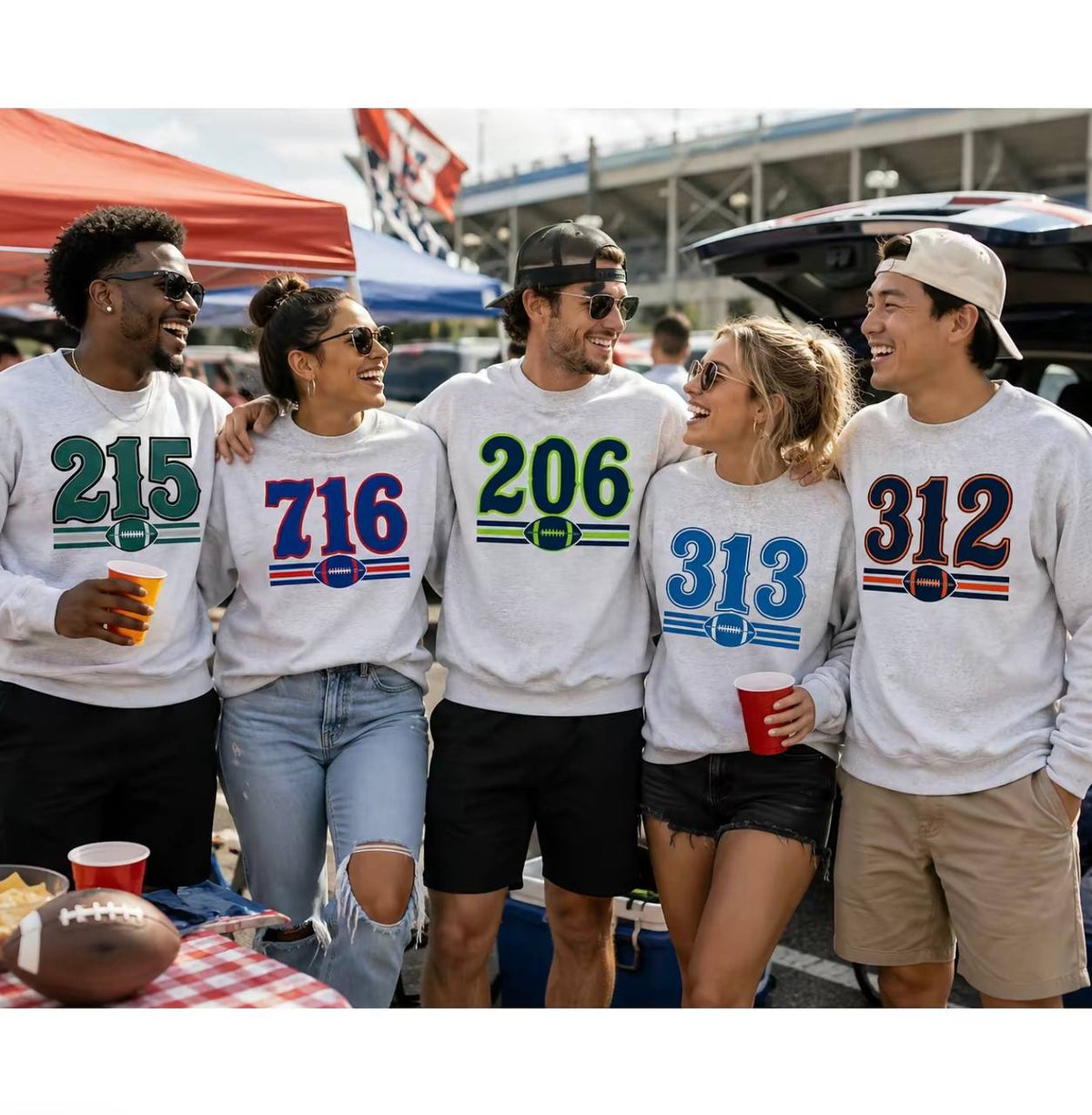 Area Code Football Sweatshirt - 50% Cotton 50% Polyester Soft Cozy Long Sleeve Casual Stylish Graphic Sweatshirt