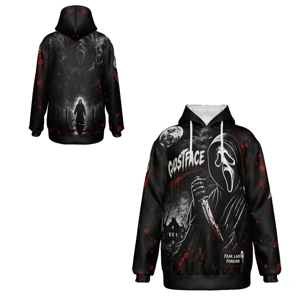 Halloween Horror Classic Villains Pullover Hoodie With Front Kangaroo Pocket, 3D Full Print Casual Sweatshirt, Spooky Movie Graphic Street Hoodie For Men &amp; Women