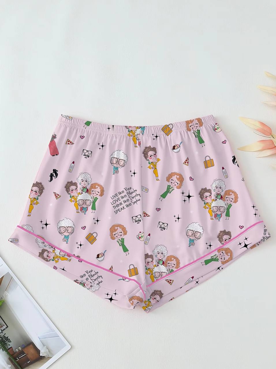 Golden Girls Character Print Women's Pajama Set, Short Sleeve Lapel Top & Shorts