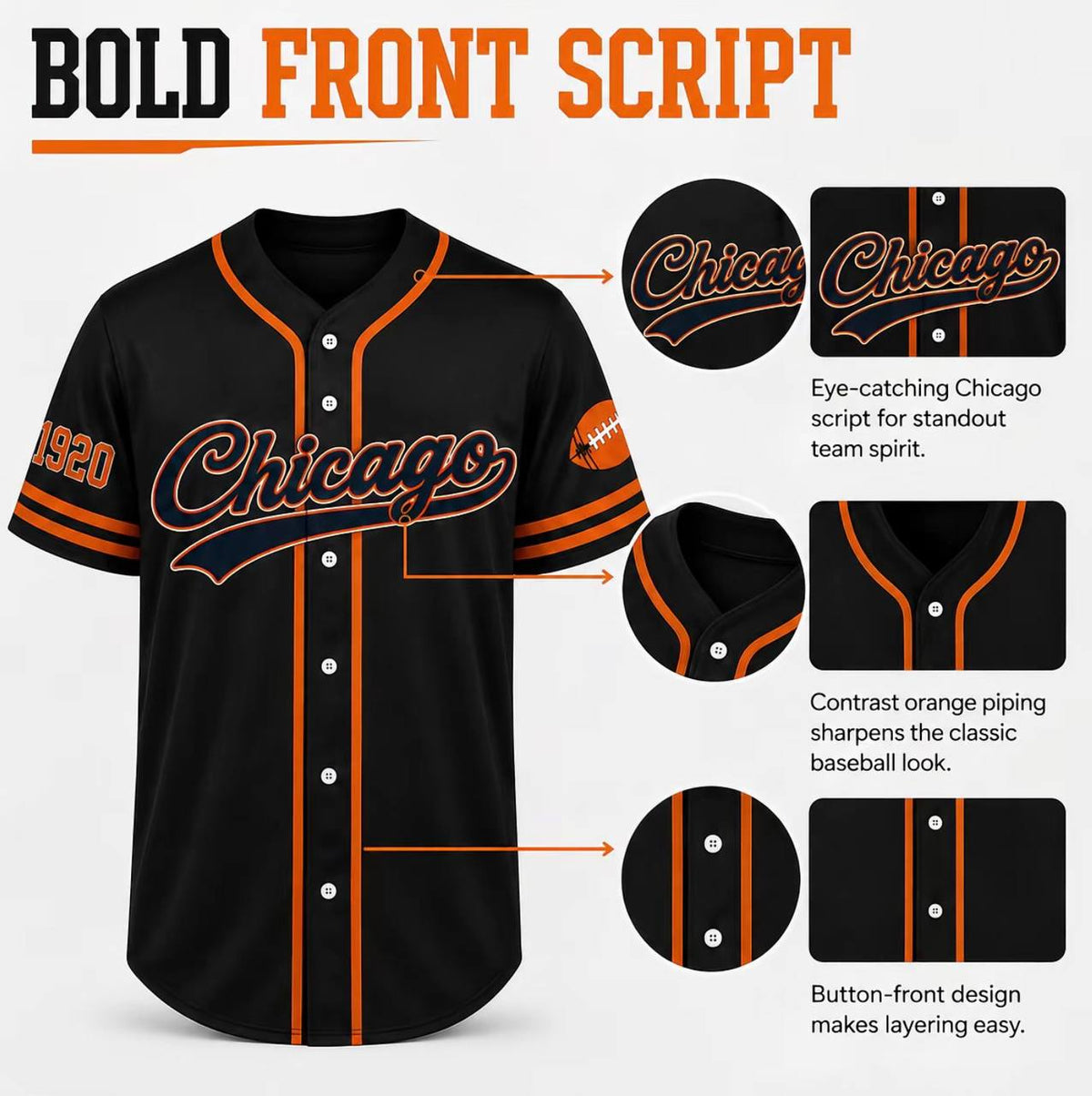 Unisex Regular Fit Button Front Football Team Baseball Jersey