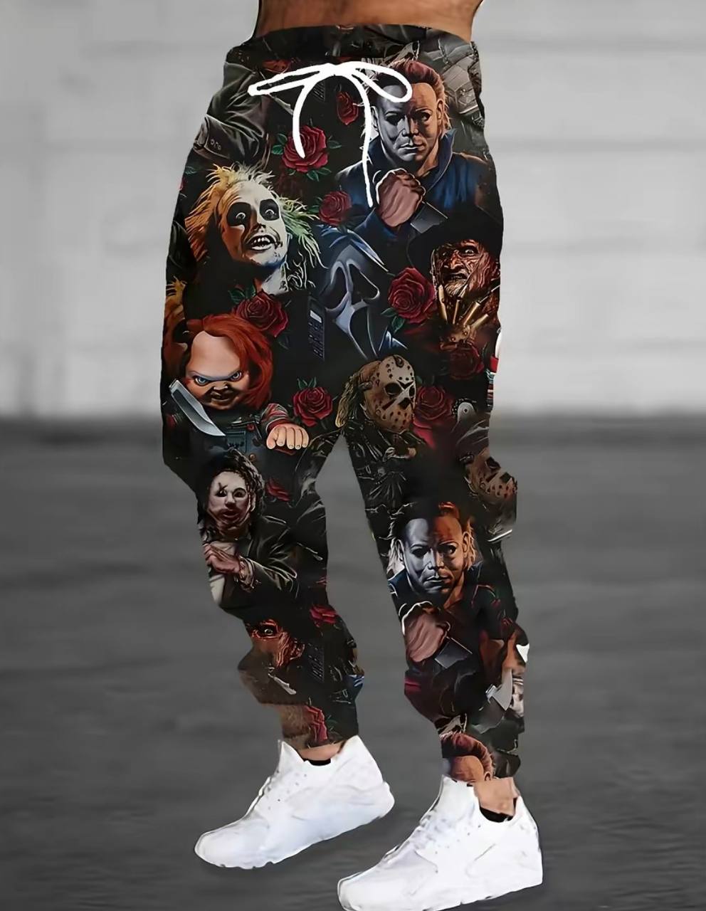 Men's Athletic Pants with Evil Character Graphic Print, Casual Polyester Joggers with Drawstring Waist for Sports and Everyday Wear, Athletic Men's Pants, Form-Fitting Men's Pants