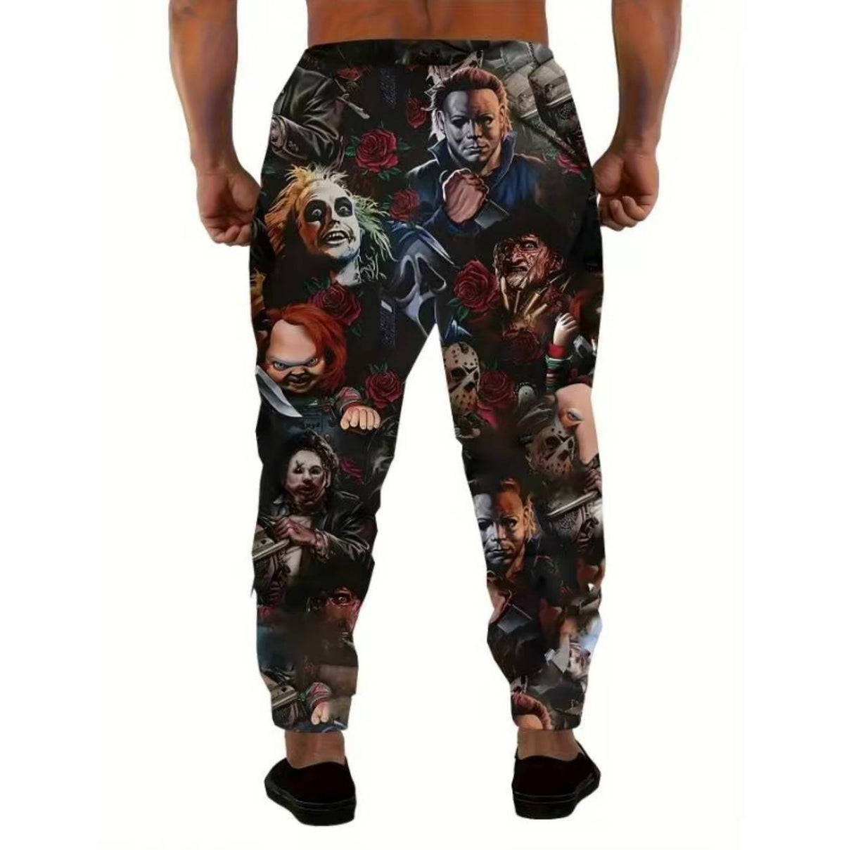 Men's Athletic Pants with Evil Character Graphic Print, Casual Polyester Joggers with Drawstring Waist for Sports and Everyday Wear, Athletic Men's Pants, Form-Fitting Men's Pants