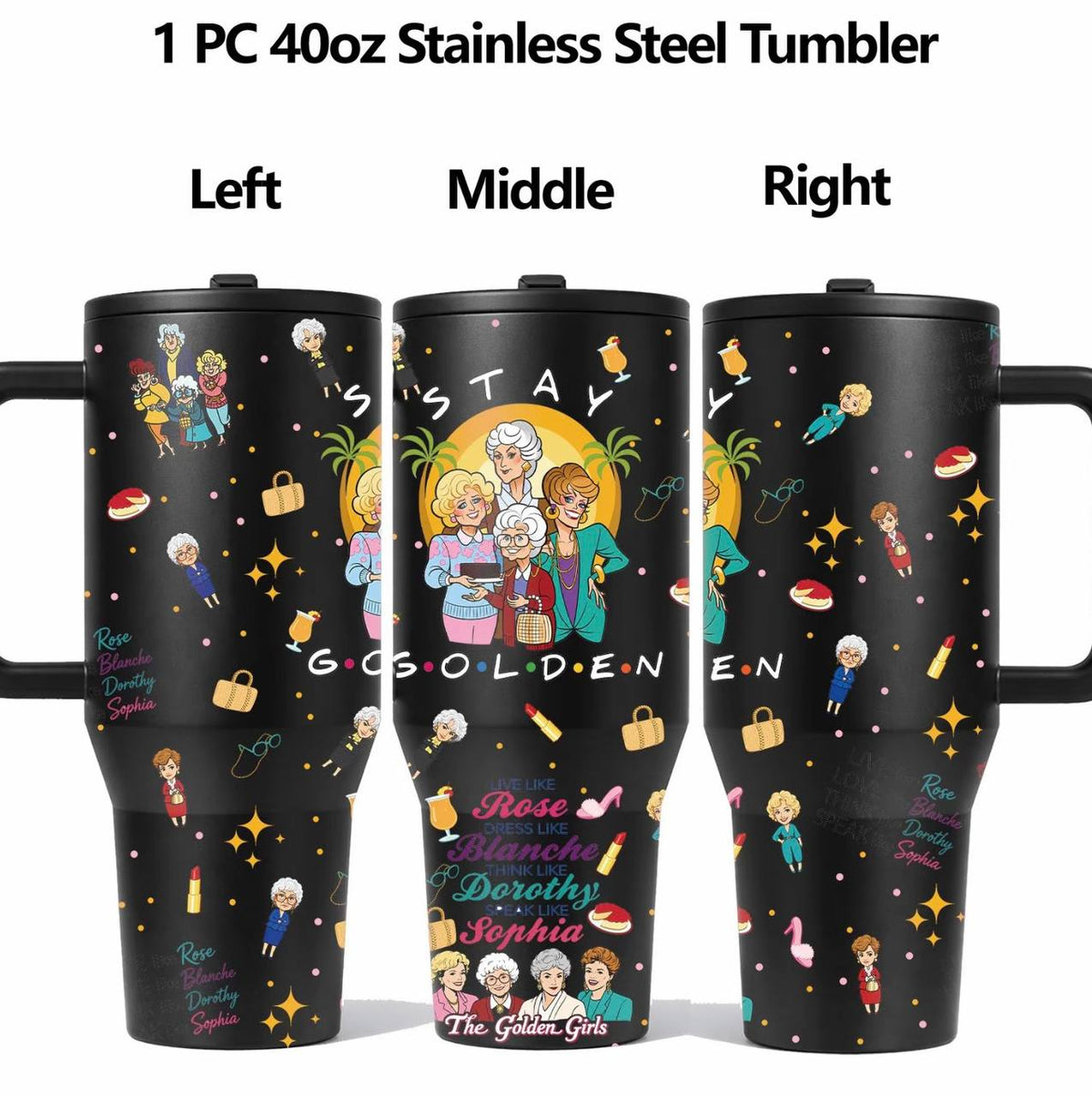 1 Pc 40oz Golden Girls Stainless Steel Tumbler with Handle & Lid, Gift for Women Mom Grandma