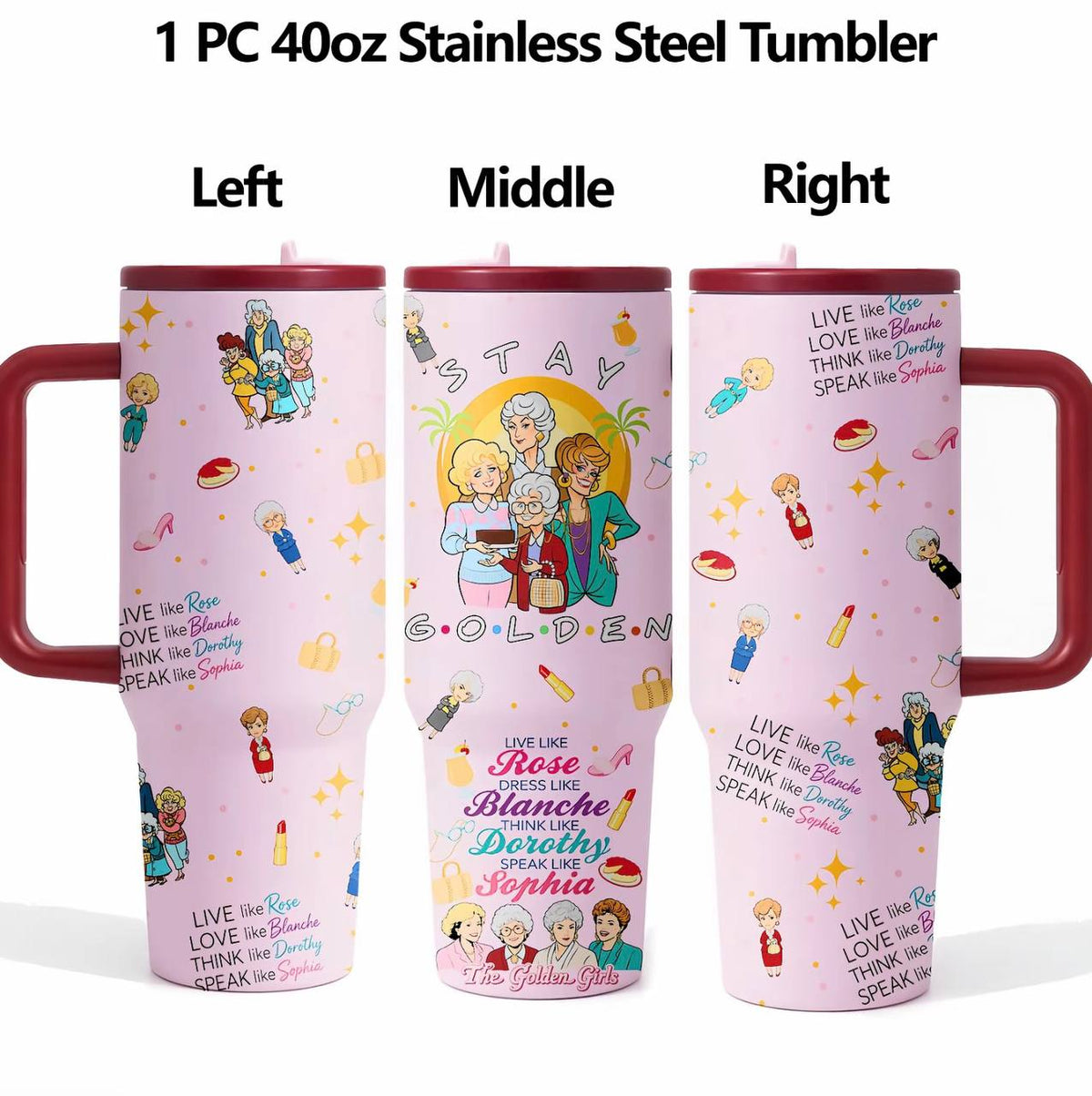 1 Pc 40oz Golden Girls Stainless Steel Tumbler with Handle & Lid, Gift for Women Mom Grandma