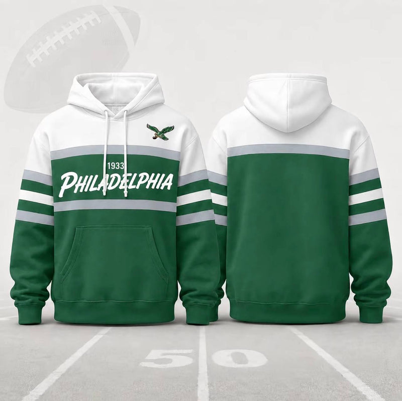 Unisex Football Retro City Letter Hoodie, All Team Color-Block Striped Hooded Sweatshirt, Long-Sleeve Casual Top For Sports Game Day And Daily Street Outfits
