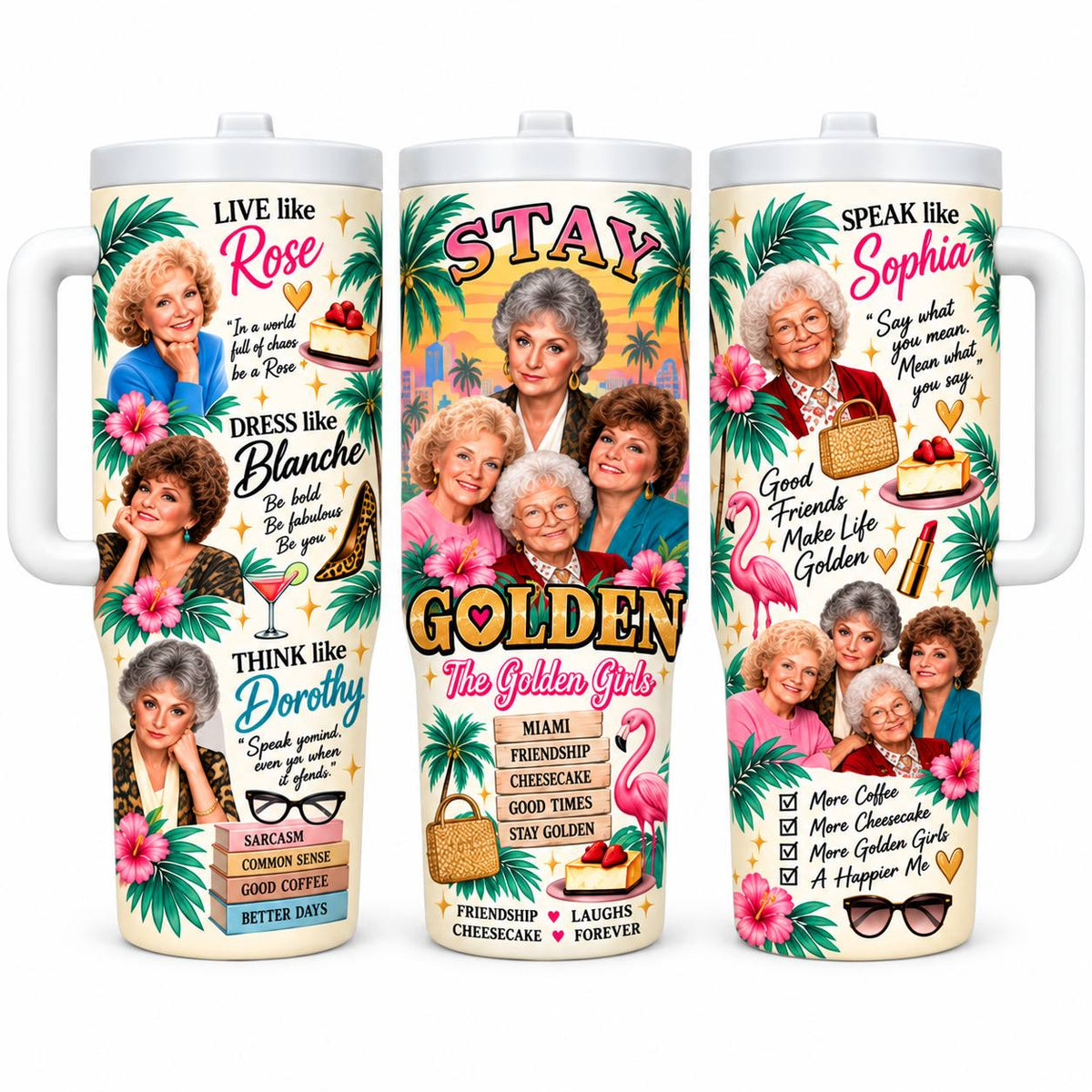 Golden Girls Inspired 1 Pc 40oz Tumbler with Handle – Stay Golden Retro Stainless Steel Cup