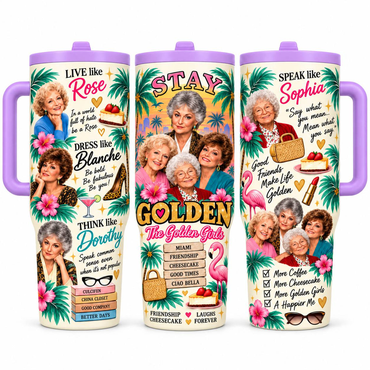 Golden Girls Inspired 1 Pc 40oz Tumbler with Handle – Stay Golden Retro Stainless Steel Cup