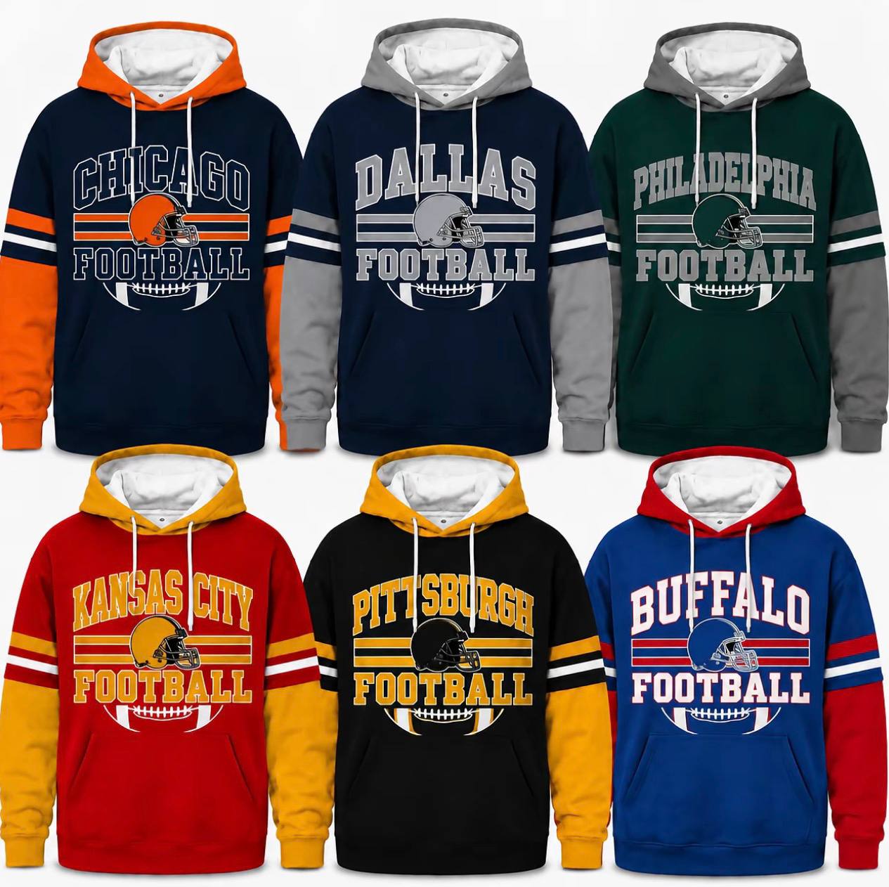 Retro Football Team Color Block Hoodie