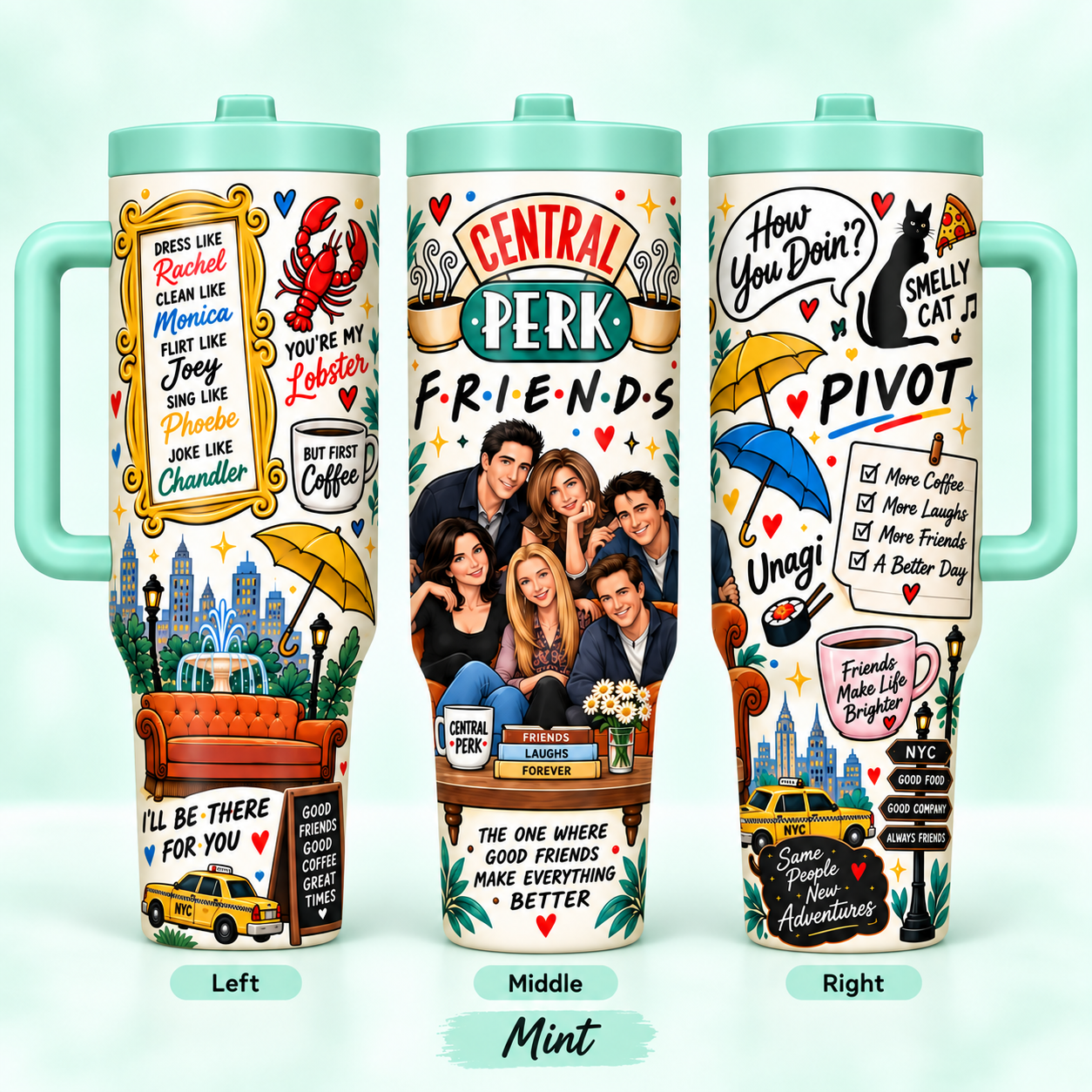 1 Pc 40oz Tumbler Friends Central Perk 40oz Stainless Steel Tumbler with Handle